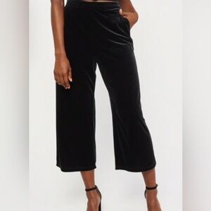 Abercrombie & Fitch Black Velvet Cropped Wide Leg Pants Side Zip Size XL